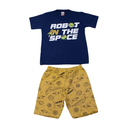 Conjunto Masculino Camiseta e Bermuda Moletinho Estampado Space 86 - Cleomara