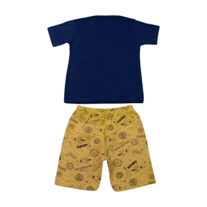Conjunto Masculino Camiseta e Bermuda Moletinho Estampado Space 86 - Cleomara