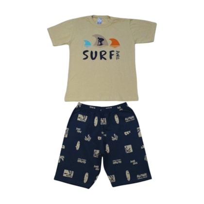 Conjunto Masculino Camiseta e Bermuda Moletinho Estampado Surf 3100 - Cleomara   