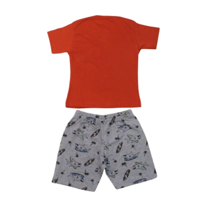 Conjunto Masculino Camiseta e Bermuda Moletinho Estampado Tubarão 82 - Cleomara    