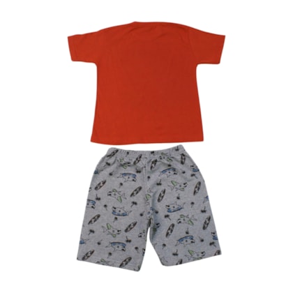 Conjunto Masculino Camiseta e Bermuda Moletinho Estampado Tubarão 86 - Cleomara 