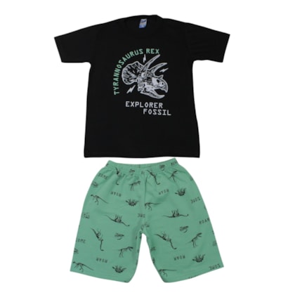 Conjunto Masculino Camiseta e Bermuda Moletinho Estampado Tyranossauro 3100 - Cleomara