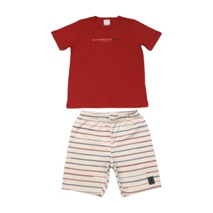 Conjunto Masculino Camiseta e Bermuda Moletinho Listrada  19346 - Alakazoo     