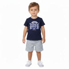 Conjunto Masculino Camiseta e Bermuda Moletinho Listrada 25020 - Bicho Bagunça