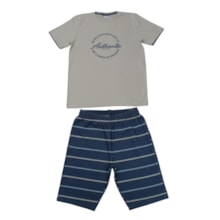 Conjunto Masculino Camiseta e Bermuda Moletinho Listrada A0515 - Alakazoo