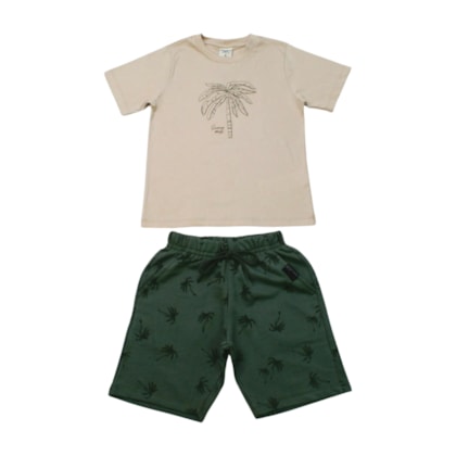Conjunto Masculino Camiseta e Bermuda Moletino Estampada Coqueiros 28854 - Angerô 