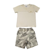 Conjunto Masculino Camiseta e Bermuda Tecido Estampada Folhas A0063 - Alakazoo