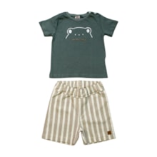 Conjunto Masculino Camiseta e Bermuda Tecido Listrada 8123 - Pokotinha