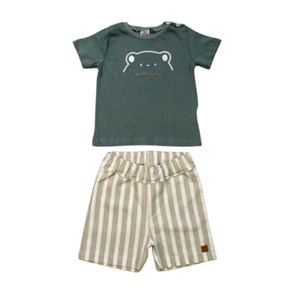 Conjunto Masculino Camiseta e Bermuda Tecido Listrada 8123 - Pokotinha