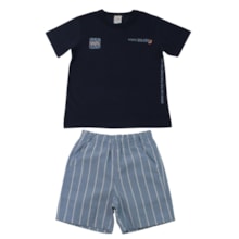 Conjunto Masculino Camiseta Escrito e Bermuda Sarja Listrada - 27114 - Brandili