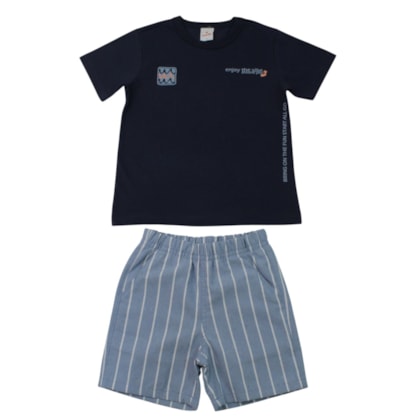 Conjunto Masculino Camiseta Escrito e Bermuda Sarja Listrada - 27114 - Brandili