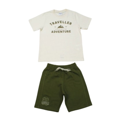 Conjunto Masculino Camiseta Estampa Adventure e Bermuda Moletinho 28949 - Angerô      