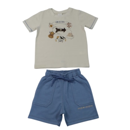 Conjunto Masculino Camiseta Estampa Adventure e Bermuda Moletinho 29065 - Angerô