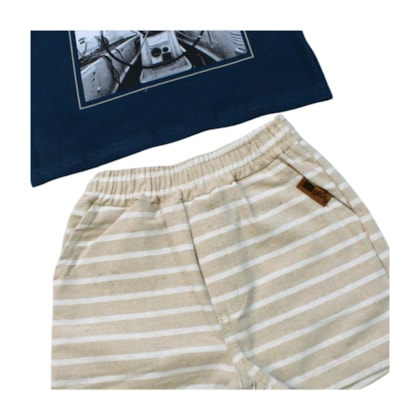 Conjunto Masculino Camiseta Estampa Avião e Bermuda Sarja - 31398 - Glinny