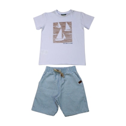 Conjunto Masculino Camiseta Estampa Barcos e Bermuda Tecido 8308 - Serelepe  