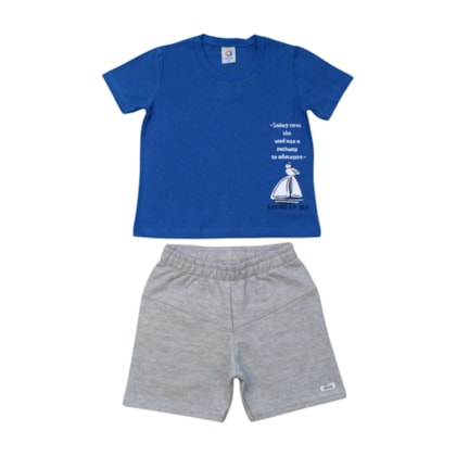 Conjunto Masculino Camiseta Estampa Barquinho e Bermuda Moletinho 70344 - Alenice
