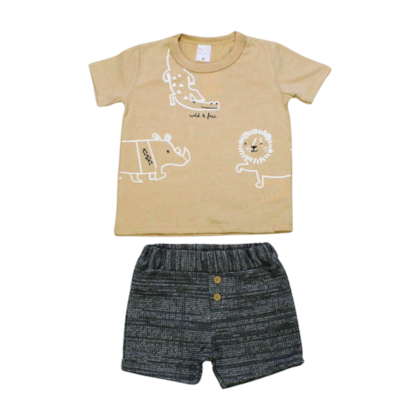 Conjunto Masculino Camiseta Estampa Bichos e Bermuda Moletinho 1528 - Mini Moon 