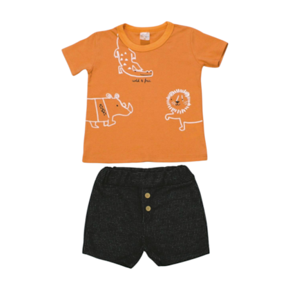 Conjunto Masculino Camiseta Estampa Bichos e Bermuda Moletinho 1528 - Mini Moon 