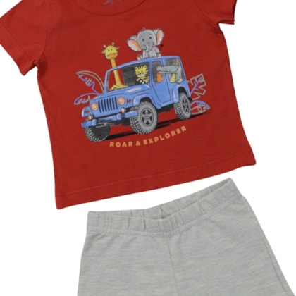 Conjunto Masculino Camiseta Estampa Bichos e Bermuda Moletinho 47159 - Rei Rex