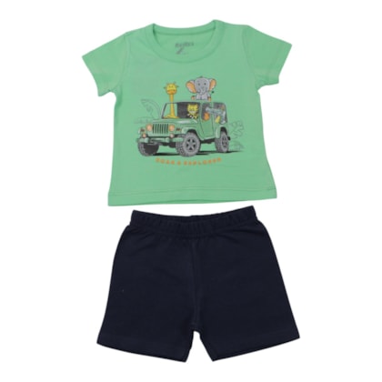 Conjunto Masculino Camiseta Estampa Bichos e Bermuda Moletinho 47159 - Rei Rex