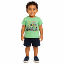 Conjunto Masculino Camiseta Estampa Bichos e Bermuda Moletinho 47159 - Rei Rex