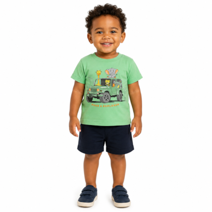 Conjunto Masculino Camiseta Estampa Bichos e Bermuda Moletinho 47159 - Rei Rex