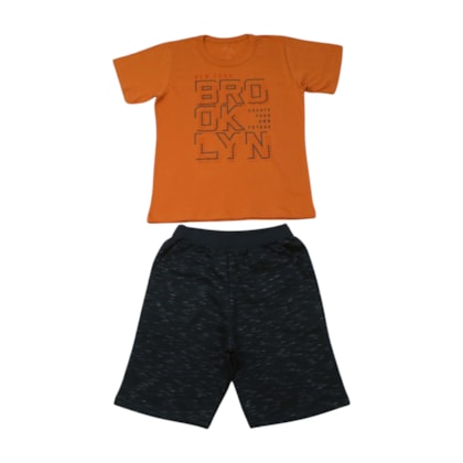 Conjunto Masculino Camiseta Estampa Brooklyn e Bermuda Moletinho 6264 - Bicho Bagunça