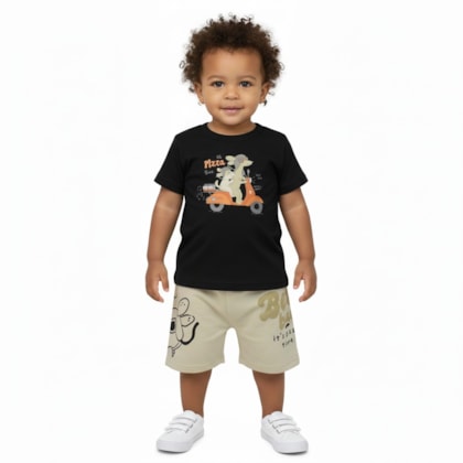 Conjunto Masculino Camiseta Estampa Cachorro e Bermuda Moletinho 27090 - Brandili