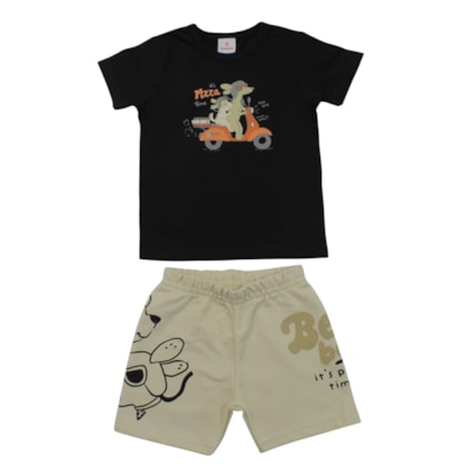 Conjunto Masculino Camiseta Estampa Cachorro e Bermuda Moletinho 27090 - Brandili