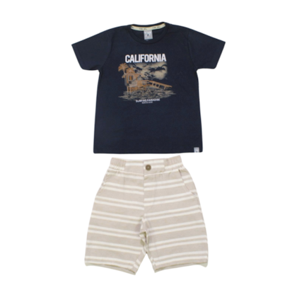 Conjunto Masculino Camiseta Estampa California e Bermuda Tecido 11363 - Tiny Joy 