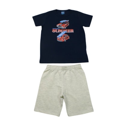 Conjunto Masculino Camiseta Estampa Carros e Bermuda Moletinho 47008 - Rei Rex     