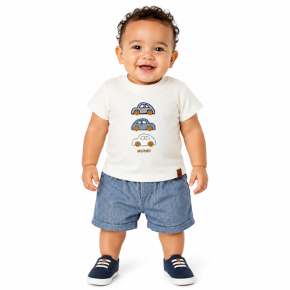 Conjunto Masculino Camiseta Estampa Carros e Bermuda Tecido 36365 - Brandili Mundi     