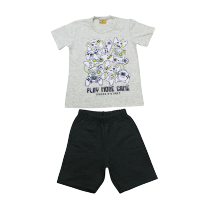 Conjunto Masculino Camiseta Estampa Controles e Bermuda Moletinho 22259 - Rollu 
