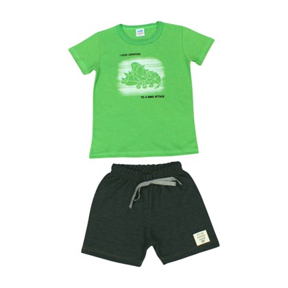 Conjunto Masculino Camiseta Estampa Dino Bermuda Moletinho Jeans 40657 - Marlan