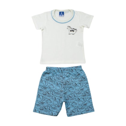 Conjunto Masculino Camiseta Estampa Dino e Bermuda Moletinho 18266 - Teddy