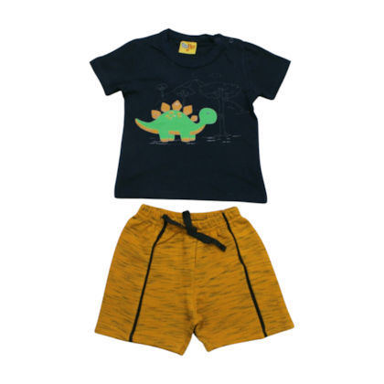 Conjunto Masculino Camiseta Estampa Dino e Bermuda Moletinho 22220 - Rollu 