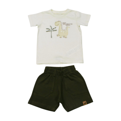 Conjunto Masculino Camiseta Estampa Dino e Bermuda Moletinho 28817 - Angerô 