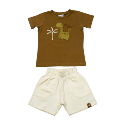 Conjunto Masculino Camiseta Estampa Dino e Bermuda Moletinho 28817 - Angerô 