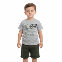 Conjunto Masculino Camiseta Estampa Dino e Bermuda Moletinho 35020 - Bicho Bagunça