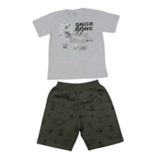 Conjunto Masculino Camiseta Estampa Dino e Bermuda Moletinho 35020 - Bicho Bagunça