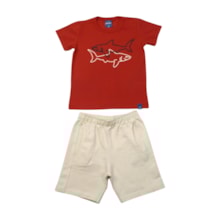 Conjunto Masculino Camiseta Estampa Dino e Bermuda Moletinho 47025 - Rei Rex 