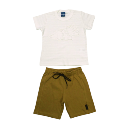 Conjunto Masculino Camiseta Estampa Dino e Bermuda Moletinho 47026 - Rei Rex      