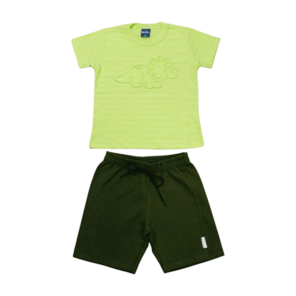 Conjunto Masculino Camiseta Estampa Dino e Bermuda Moletinho 47026 - Rei Rex      