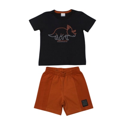 Conjunto Masculino Camiseta Estampa Dino e Bermuda Moletinho A0073 - Alakazoo 