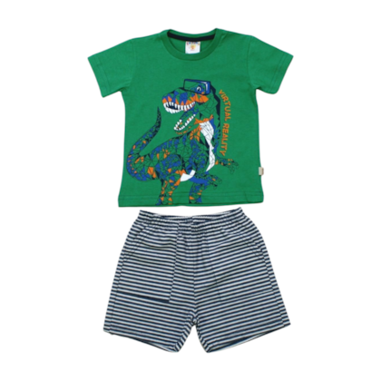 Conjunto Masculino Camiseta Estampa Dino e Bermuda Tecido 07891 - Solinho