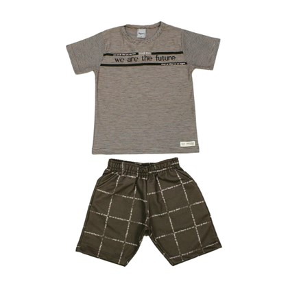 Conjunto Masculino Camiseta Estampa e Bermuda Moletinho Xadrez 28503 - Angerô