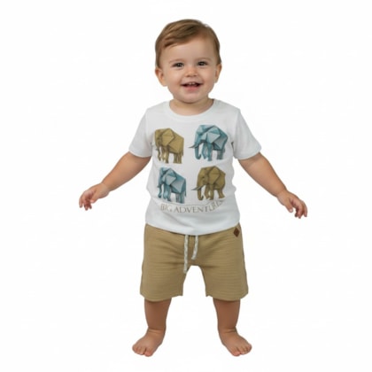 Conjunto Masculino Camiseta Estampa Elefantes e Bermuda Moletinho 2001789 - Milon