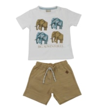 Conjunto Masculino Camiseta Estampa Elefantes e Bermuda Moletinho 2001789 - Milon