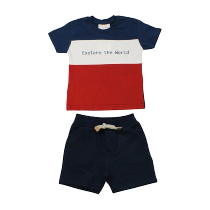 Conjunto Masculino Camiseta Estampa Explore e Bermuda Moletinho 8291 - Serelepe    