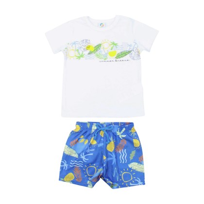 Conjunto Masculino Camiseta Estampa Folhas Bermuda Tactel 44970 - Alenice